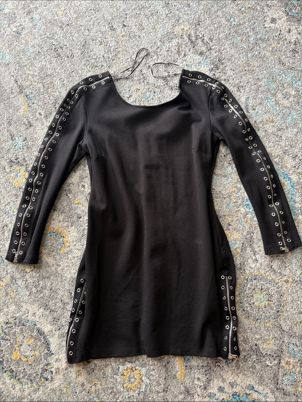Catherine Malandrino Black Eyelet-Detail Long Sleeve Mini Dress